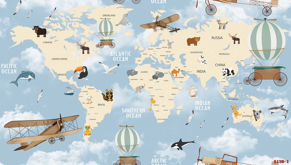 Giấy dán tường bản đồ thế giới 5138-1